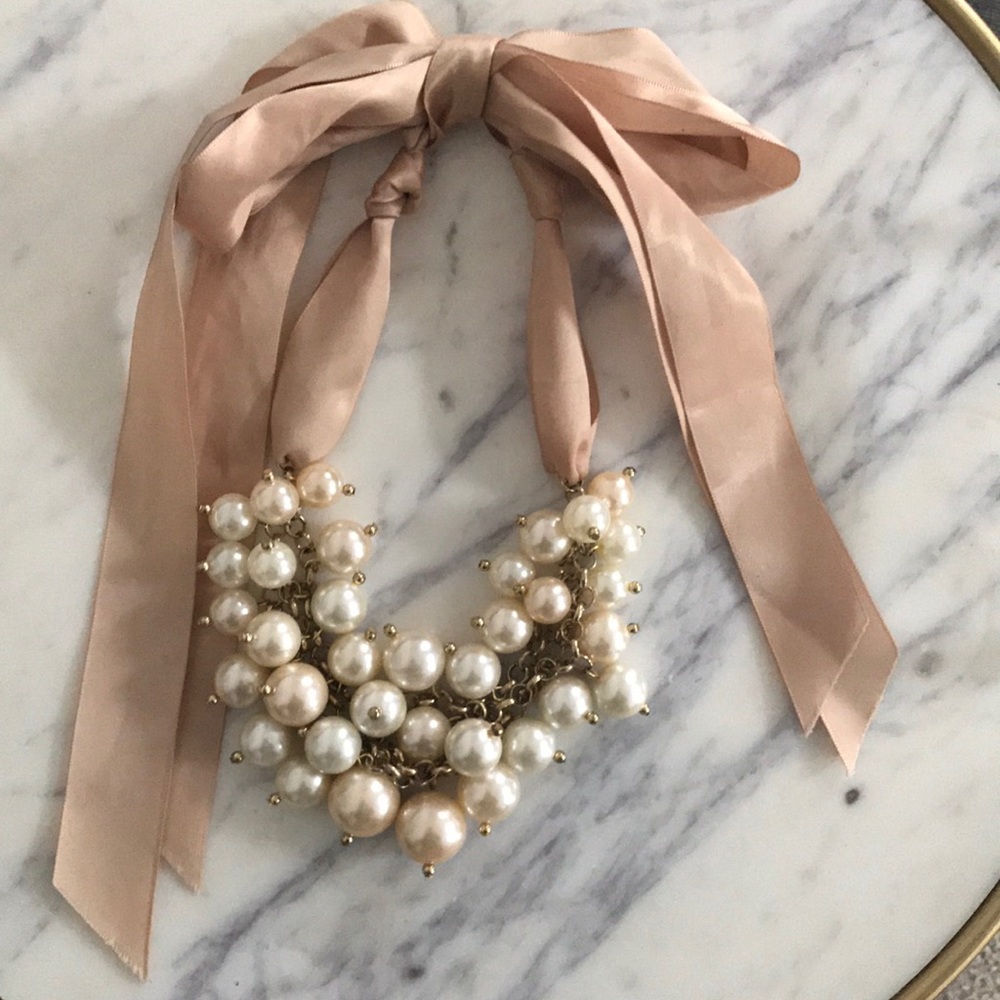 Francesca’s Pearl Necklace with Satin Bow Tie